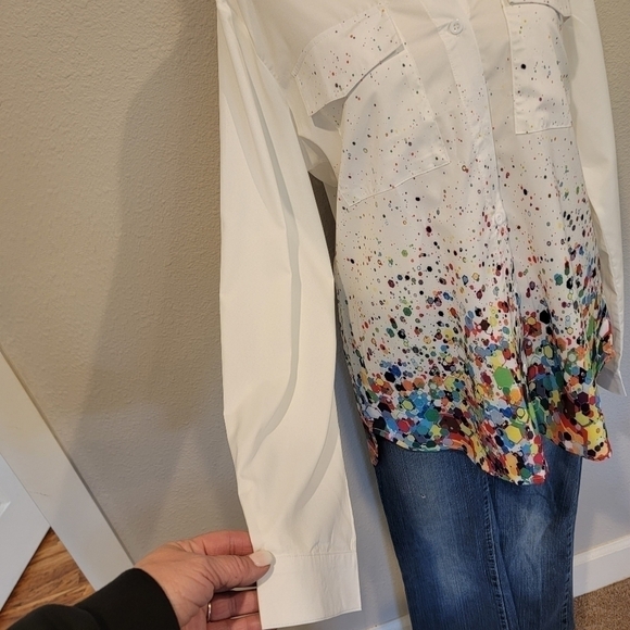 BELLE Lily Long Sleeve Button Down With Rainbow Colors Size M - Picture 7 of 14